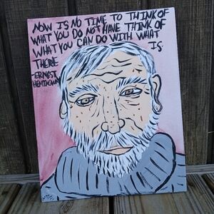Ernest Hemingway Folk Art Portrait